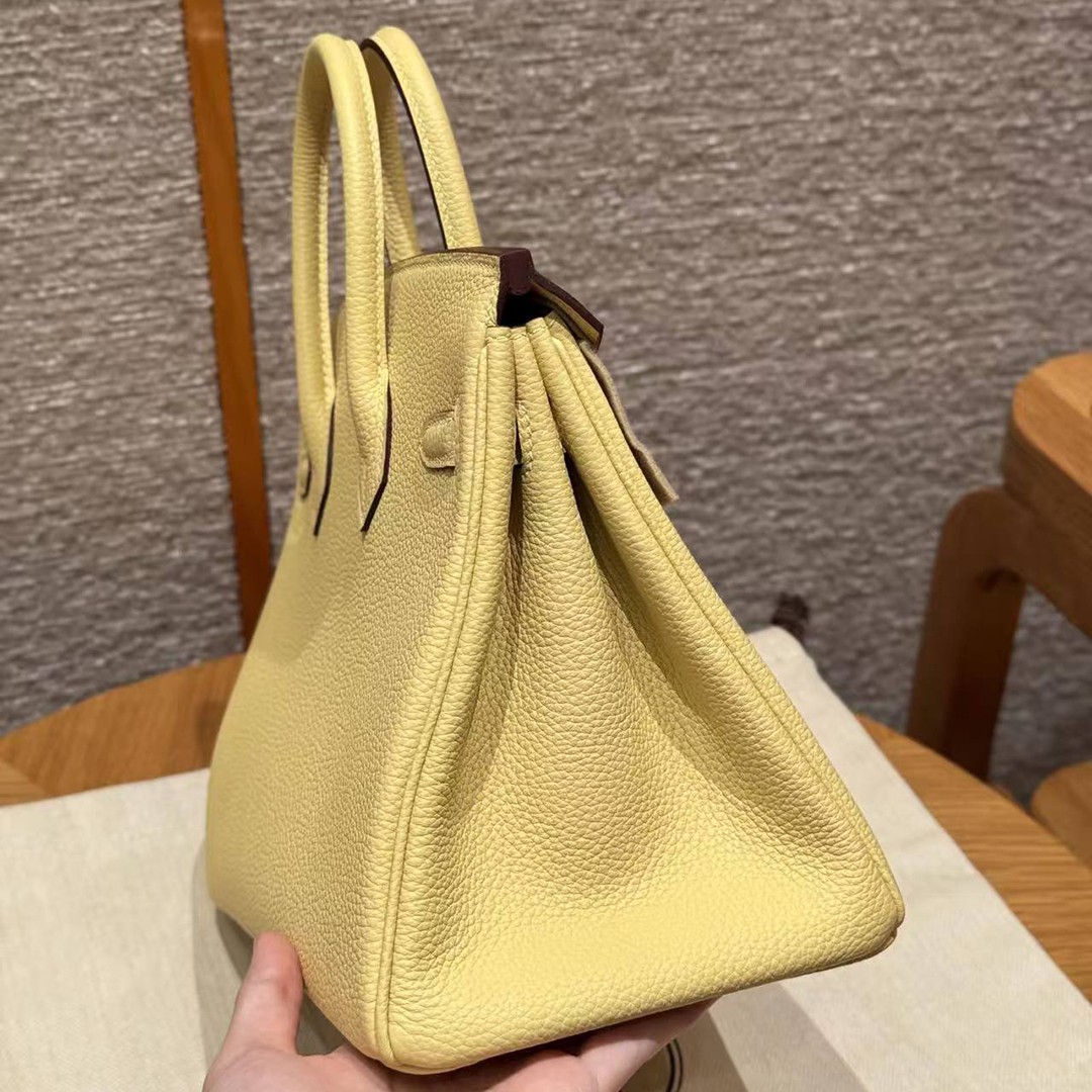 Hermes Birkin 25 Bag Handmade In Togo Calfskin Leather Silver Hardware 1Z Jaune Poussin - Image 9