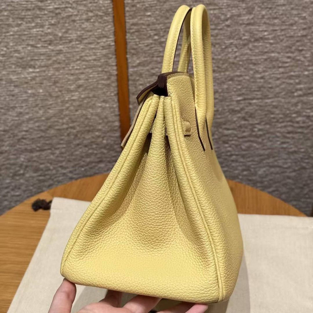 Hermes Birkin 25 Bag Handmade In Togo Calfskin Leather Silver Hardware 1Z Jaune Poussin - Image 8