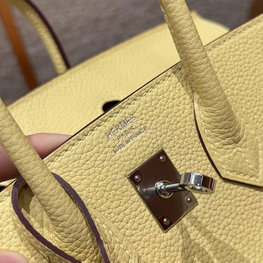 Hermes Birkin 25 Bag Handmade In Togo Calfskin Leather Silver Hardware 1Z Jaune Poussin - Image 7