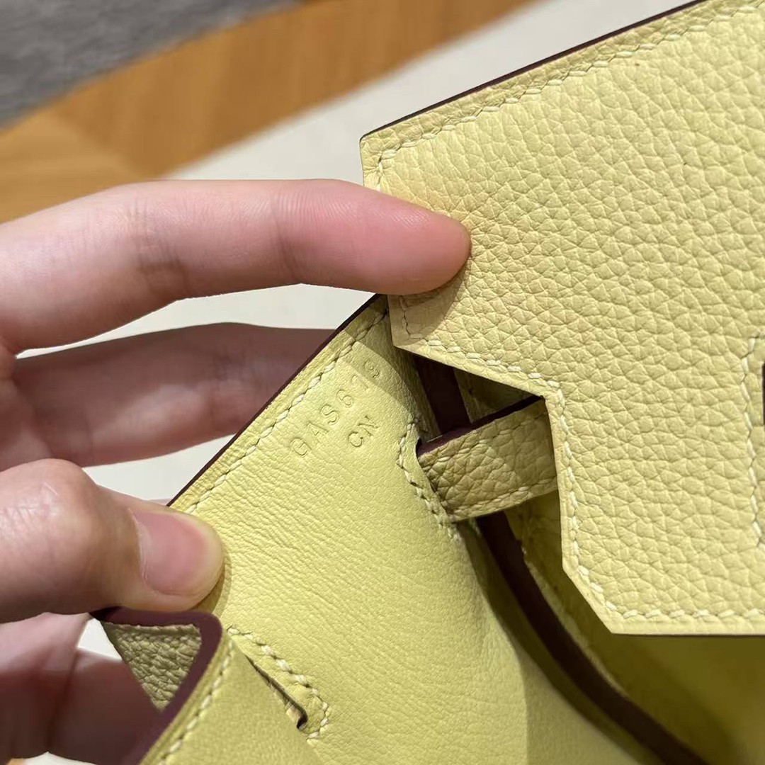Hermes Birkin 25 Bag Handmade In Togo Calfskin Leather Silver Hardware 1Z Jaune Poussin - Image 5
