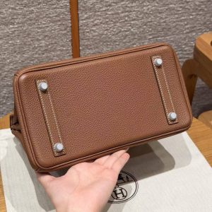 Hermès Birkin 25 Bag Handmade In Togo Calfskin Leather Silver Hardware 37 Gold - Image 13