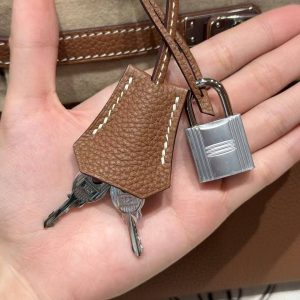 Hermès Birkin 25 Bag Handmade In Togo Calfskin Leather Silver Hardware 37 Gold - Image 7