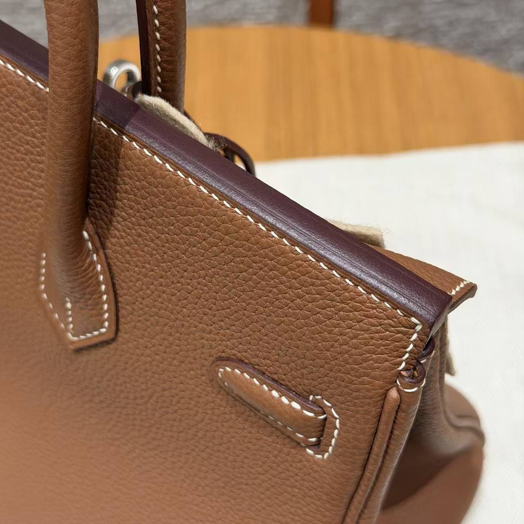 Hermès Birkin 25 Bag Handmade In Togo Calfskin Leather Silver Hardware 37 Gold - Image 6