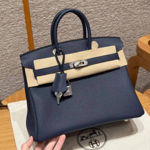 Alternative view of Hermes Birkin 25 Bag Handmade In Togo Calfskin Leather Silver Hardware 7U Blue Navy