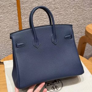 Hermes Birkin 25 Bag Handmade In Togo Calfskin Leather Silver Hardware 7U Blue Navy - Image 20