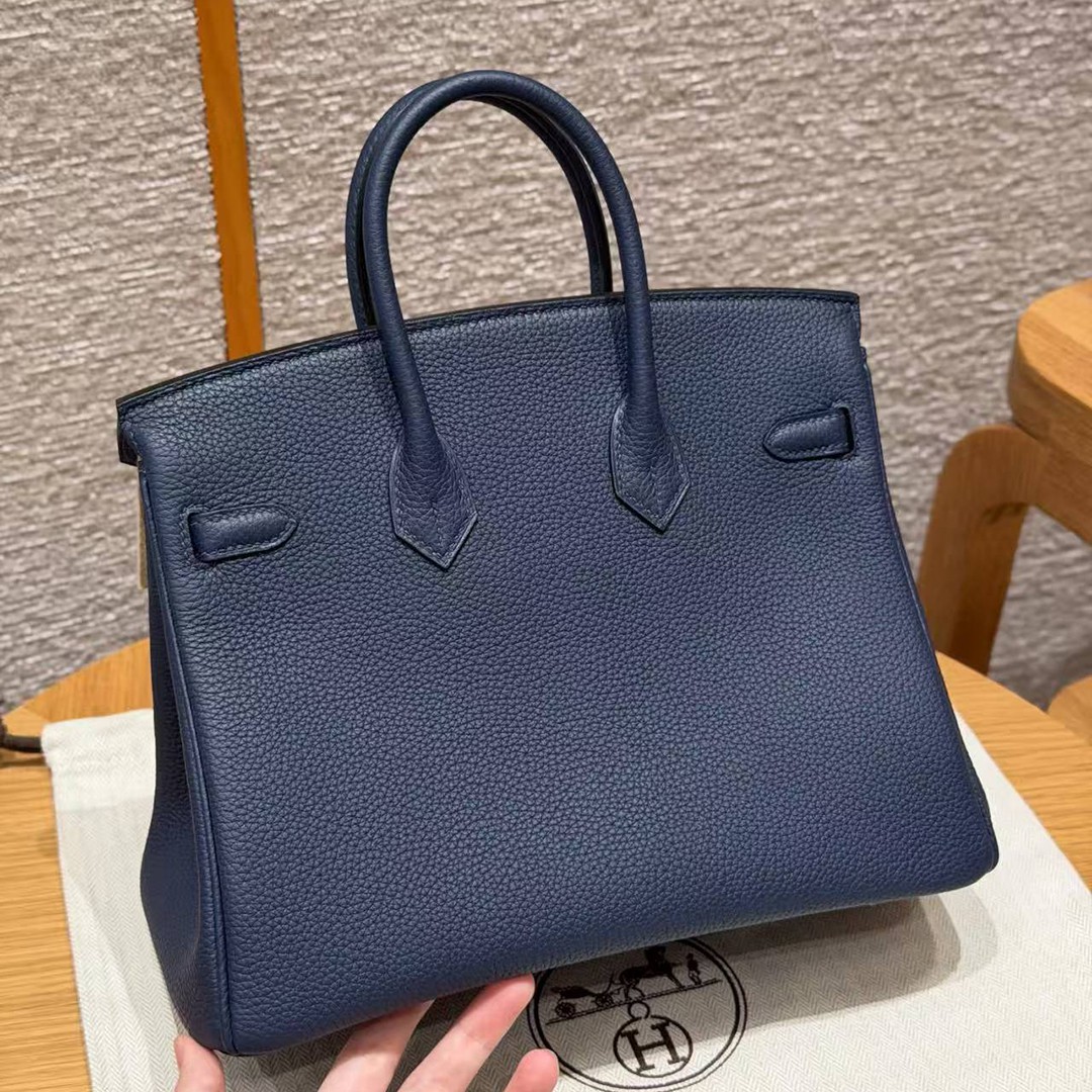 Hermes Birkin 25 Bag Handmade In Togo Calfskin Leather Silver Hardware 7U Blue Navy - Image 20