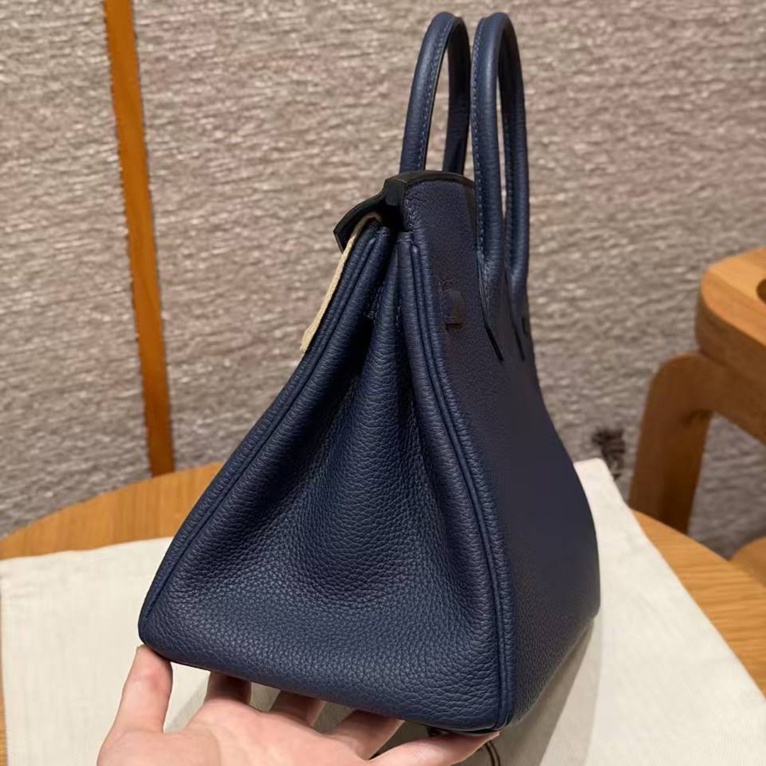 Hermes Birkin 25 Bag Handmade In Togo Calfskin Leather Silver Hardware 7U Blue Navy - Image 18
