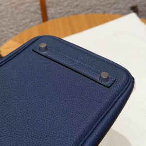Hermes Birkin 25 Bag Handmade In Togo Calfskin Leather Silver Hardware 7U Blue Navy - Image 16