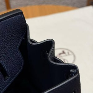 Hermes Birkin 25 Bag Handmade In Togo Calfskin Leather Silver Hardware 7U Blue Navy - Image 9