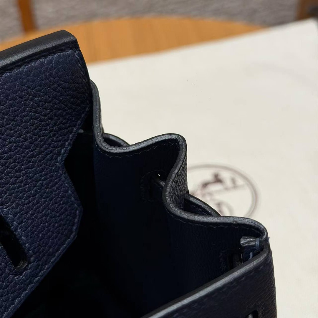 Hermes Birkin 25 Bag Handmade In Togo Calfskin Leather Silver Hardware 7U Blue Navy - Image 9