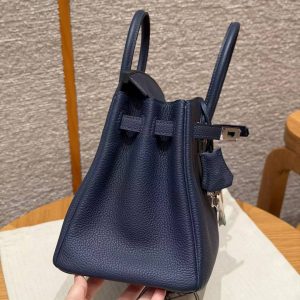 Hermes Birkin 25 Bag Handmade In Togo Calfskin Leather Silver Hardware 7U Blue Navy - Image 8