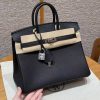 Hermès Birkin 25 Bag Handmade In Togo Calfskin Leather Silver Hardware 89 Noir