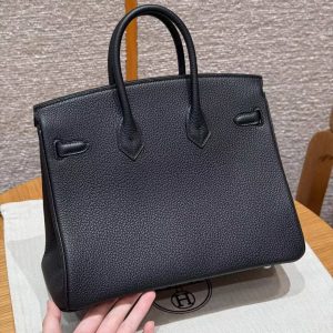 Alternative view of Hermès Birkin 25 Bag Handmade In Togo Calfskin Leather Silver Hardware 89 Noir