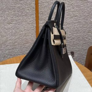 Hermès Birkin 25 Bag Handmade In Togo Calfskin Leather Silver Hardware 89 Noir - Image 16