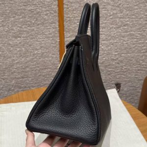 Hermès Birkin 25 Bag Handmade In Togo Calfskin Leather Silver Hardware 89 Noir - Image 15