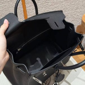 Hermès Birkin 25 Bag Handmade In Togo Calfskin Leather Silver Hardware 89 Noir - Image 13
