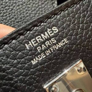 Hermès Birkin 25 Bag Handmade In Togo Calfskin Leather Silver Hardware 89 Noir - Image 12