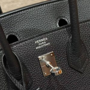 Hermès Birkin 25 Bag Handmade In Togo Calfskin Leather Silver Hardware 89 Noir - Image 11