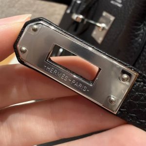Hermès Birkin 25 Bag Handmade In Togo Calfskin Leather Silver Hardware 89 Noir - Image 10