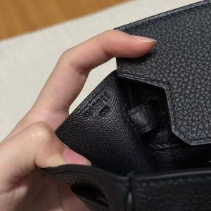 Hermès Birkin 25 Bag Handmade In Togo Calfskin Leather Silver Hardware 89 Noir - Image 9