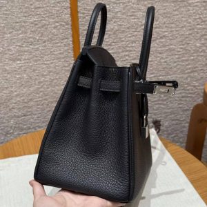 Hermès Birkin 25 Bag Handmade In Togo Calfskin Leather Silver Hardware 89 Noir - Image 7