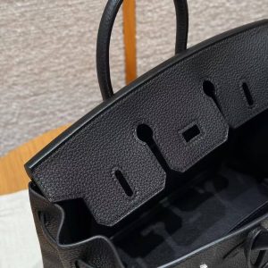 Hermès Birkin 25 Bag Handmade In Togo Calfskin Leather Silver Hardware 89 Noir - Image 6