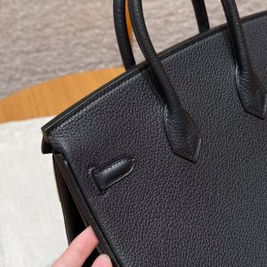 Hermès Birkin 25 Bag Handmade In Togo Calfskin Leather Silver Hardware 89 Noir - Image 5