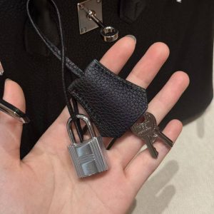 Hermès Birkin 25 Bag Handmade In Togo Calfskin Leather Silver Hardware 89 Noir - Image 3