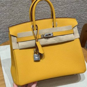 Hermès Birkin 25 Bag Handmade In Togo Calfskin Leather Silver Hardware 9D Jaune Ambre