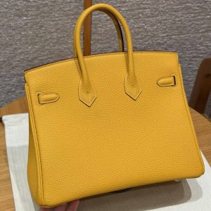 Alternative view of Hermès Birkin 25 Bag Handmade In Togo Calfskin Leather Silver Hardware 9D Jaune Ambre