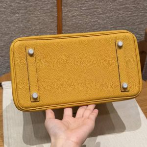 Hermès Birkin 25 Bag Handmade In Togo Calfskin Leather Silver Hardware 9D Jaune Ambre - Image 18