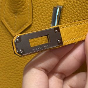 Hermès Birkin 25 Bag Handmade In Togo Calfskin Leather Silver Hardware 9D Jaune Ambre - Image 15