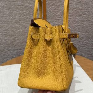 Hermès Birkin 25 Bag Handmade In Togo Calfskin Leather Silver Hardware 9D Jaune Ambre - Image 12