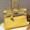 Hermes Birkin 25 Bag Handmade In Togo Calfskin Leather Silver Hardware 9r Lime