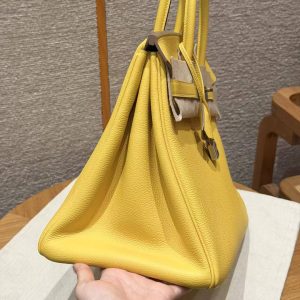 Hermes Birkin 25 Bag Handmade In Togo Calfskin Leather Silver Hardware 9R Lime - Image 18