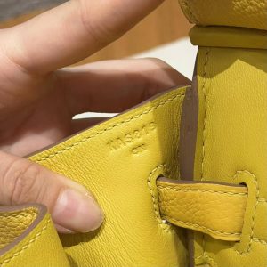 Hermes Birkin 25 Bag Handmade In Togo Calfskin Leather Silver Hardware 9R Lime - Image 12