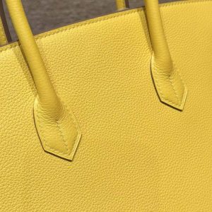 Hermes Birkin 25 Bag Handmade In Togo Calfskin Leather Silver Hardware 9R Lime - Image 6