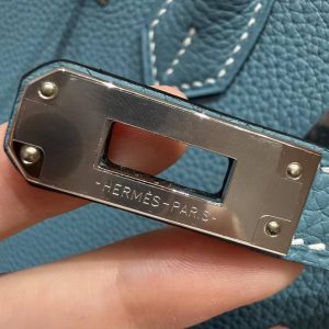 Hermes Birkin 25 Bag Handmade In Togo Calfskin Leather Silver Hardware D2 New Blue Jean - Image 11