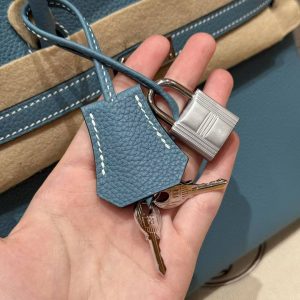 Hermes Birkin 25 Bag Handmade In Togo Calfskin Leather Silver Hardware D2 New Blue Jean - Image 3