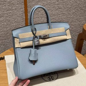 Alternative view of Hermès Birkin 25 Bag Handmade In Togo Calfskin Leather Silver Hardware J7 Blue Lin