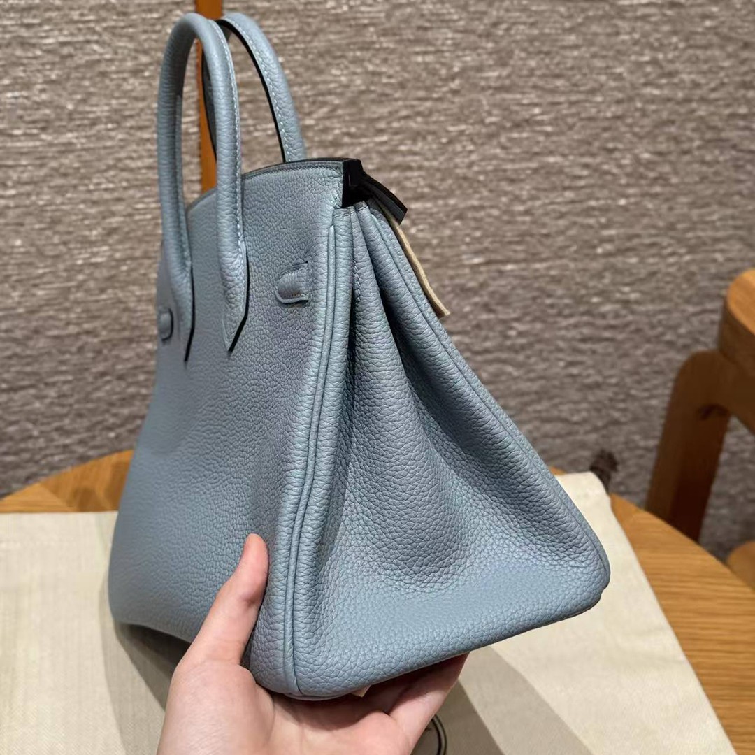 Hermès Birkin 25 Bag Handmade In Togo Calfskin Leather Silver Hardware J7 Blue Lin - Image 18