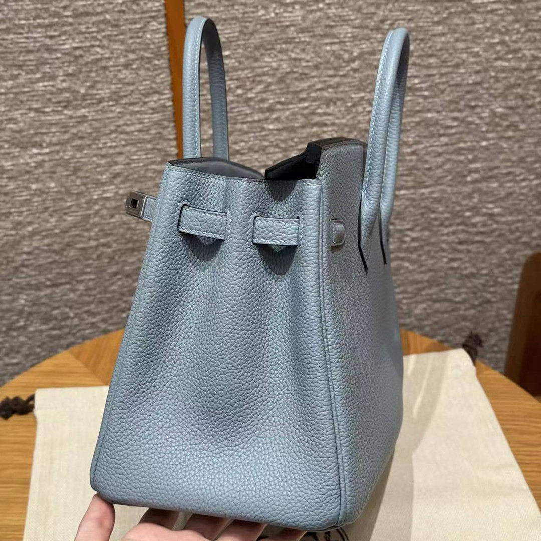 Hermès Birkin 25 Bag Handmade In Togo Calfskin Leather Silver Hardware J7 Blue Lin - Image 16