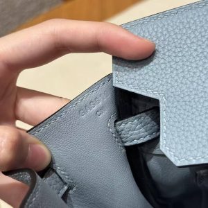 Hermès Birkin 25 Bag Handmade In Togo Calfskin Leather Silver Hardware J7 Blue Lin - Image 14