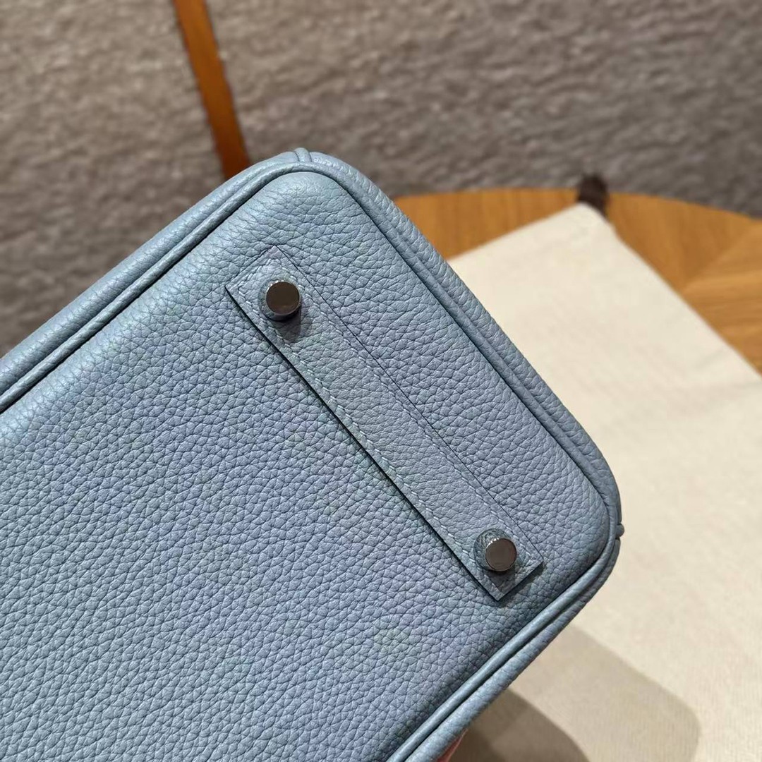 Hermès Birkin 25 Bag Handmade In Togo Calfskin Leather Silver Hardware J7 Blue Lin - Image 7