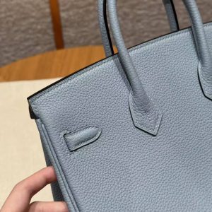 Hermès Birkin 25 Bag Handmade In Togo Calfskin Leather Silver Hardware J7 Blue Lin - Image 6