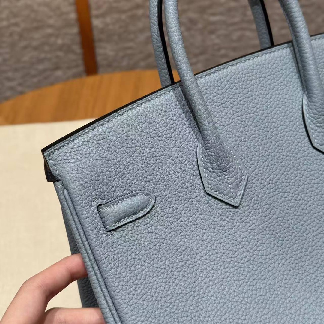 Hermès Birkin 25 Bag Handmade In Togo Calfskin Leather Silver Hardware J7 Blue Lin - Image 6