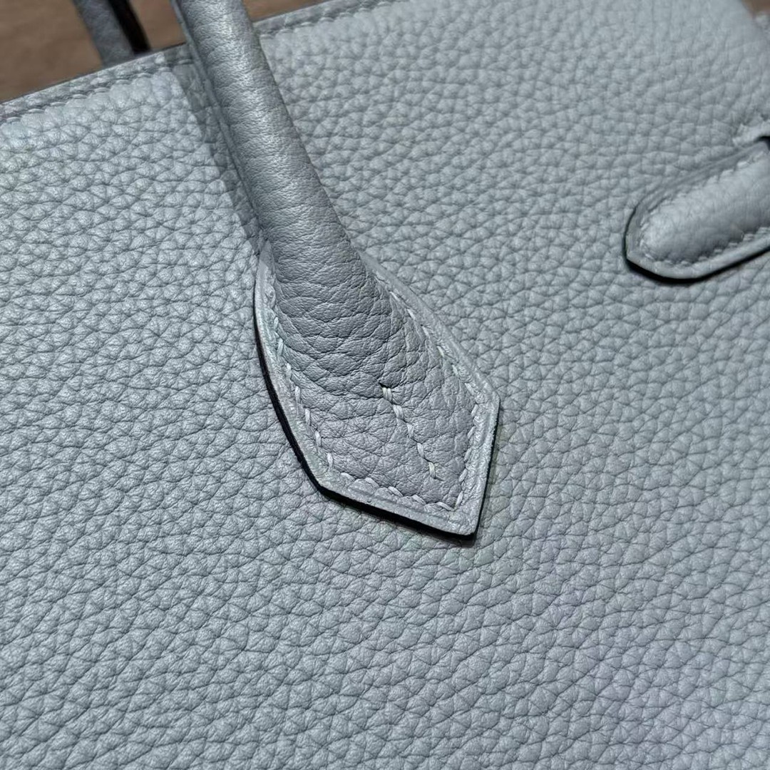 Hermès Birkin 25 Bag Handmade In Togo Calfskin Leather Silver Hardware J7 Blue Lin - Image 5