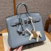 Hermès Birkin 25 Bag Handmade In Togo Calfskin Leather Silver Hardware J7 Blue Lin