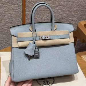 Hermès Birkin 25 Bag Handmade In Togo Calfskin Leather Silver Hardware N4 Gris Platine