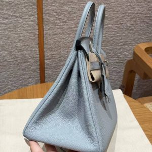 Hermès Birkin 25 Bag Handmade In Togo Calfskin Leather Silver Hardware N4 Gris Platine - Image 20